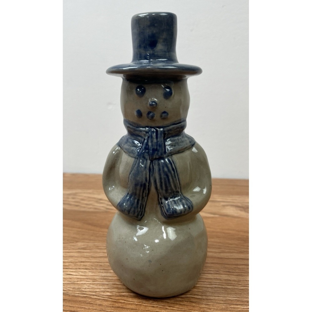 Vintage Beaumont Brothers Pottery BBP Snowman Salt Glazed 8in Blue Grey